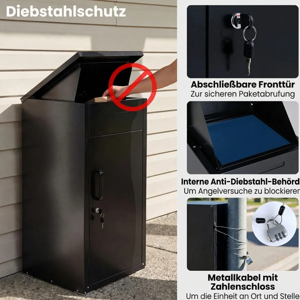 Paketbox mit Paketfach aus Verzinktem Stahl Paketbriefkasten inkl. 2 Schlüssel Briefkasten
