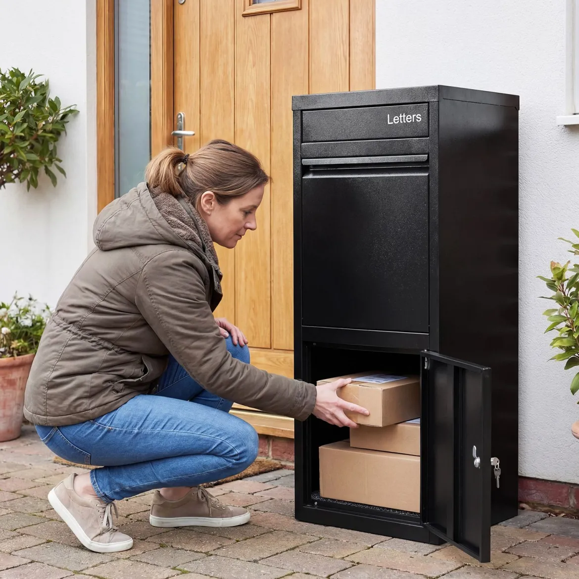 Paketbriefkasten mit Paketfach & Brief- & Paketabgabeschlitz Metall Paketbox Postbox Schwarz