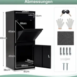 Paketbriefkasten mit Paketfach & Brief- & Paketabgabeschlitz Metall Paketbox Postbox Schwarz