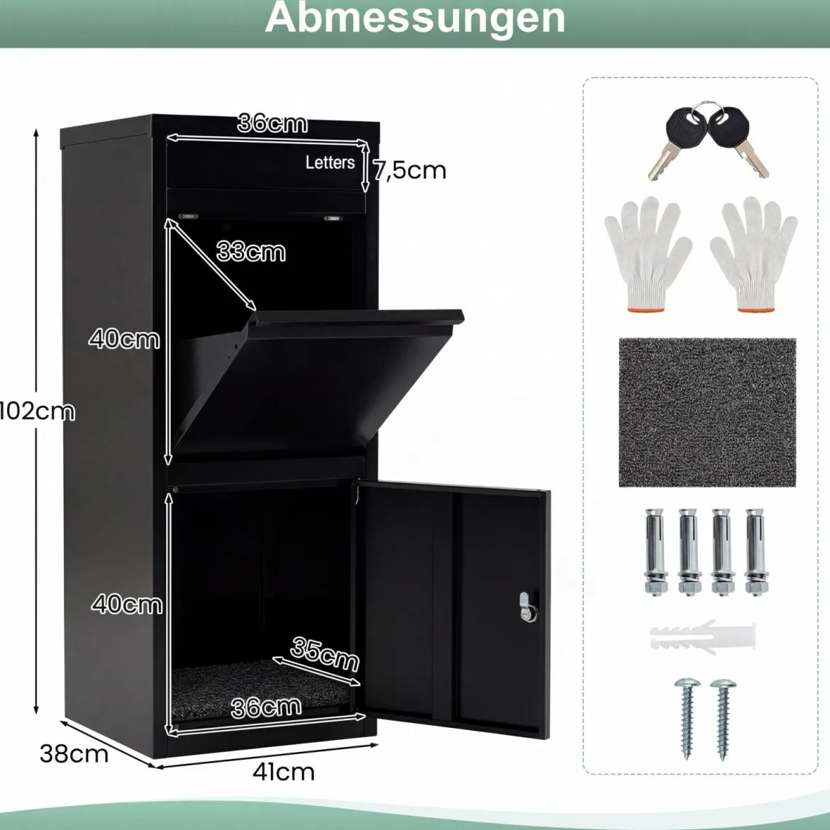 Paketbriefkasten mit Paketfach & Brief- & Paketabgabeschlitz Metall Paketbox Postbox Schwarz