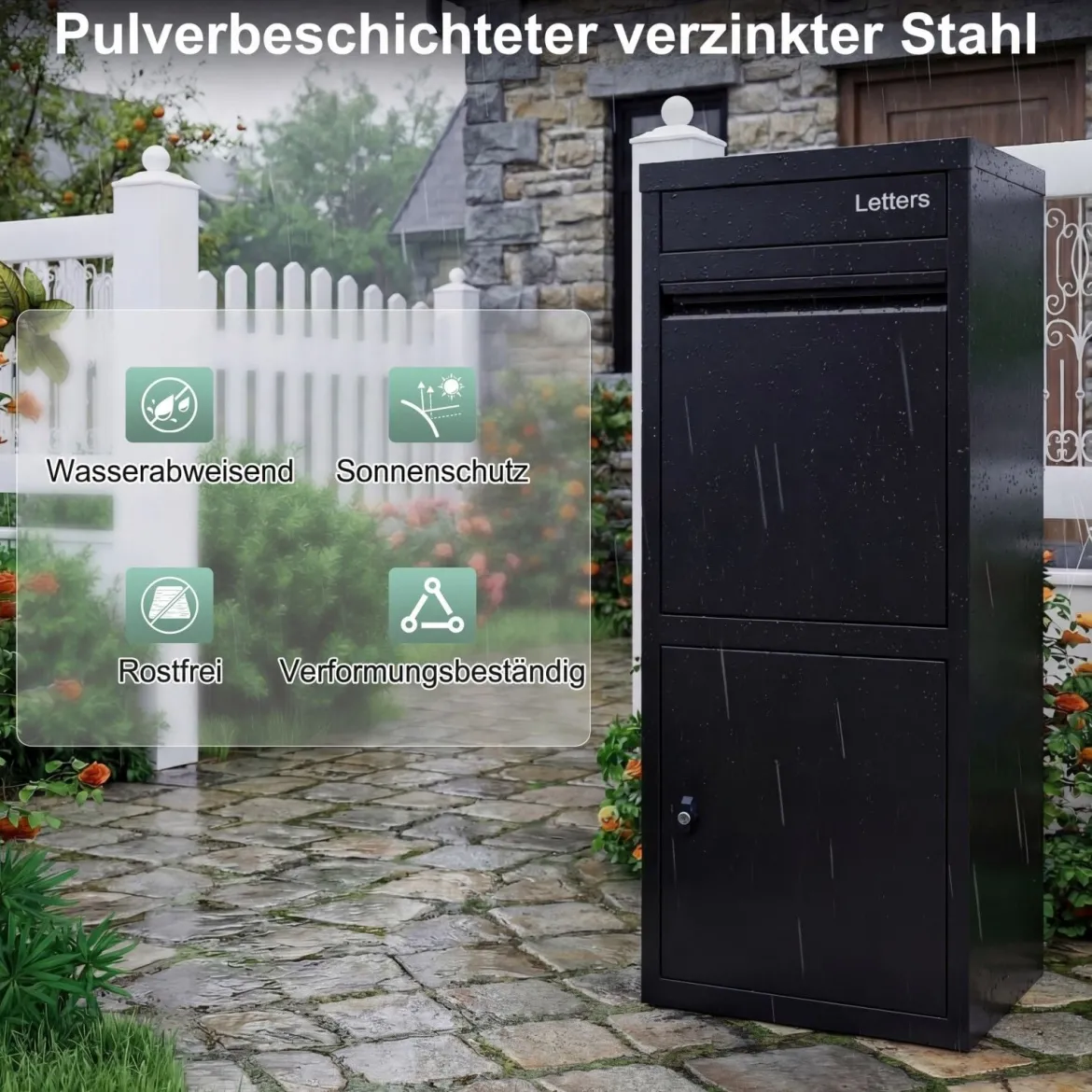 Paketbriefkasten mit Paketfach & Brief- & Paketabgabeschlitz Metall Paketbox Postbox Schwarz