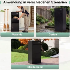 Paketbriefkasten mit Paketfach & Brief- & Paketabgabeschlitz Metall Paketbox Postbox Schwarz
