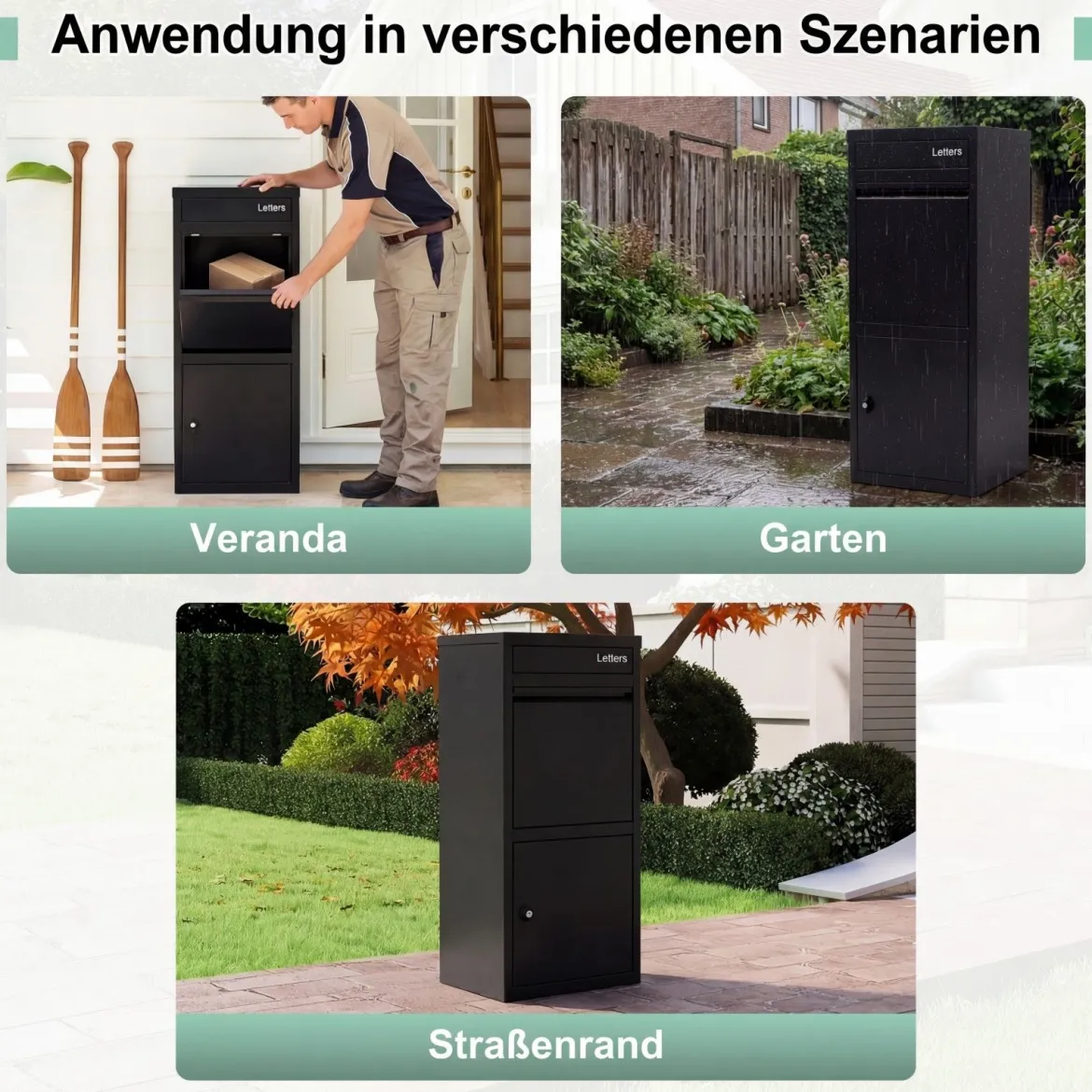 Paketbriefkasten mit Paketfach & Brief- & Paketabgabeschlitz Metall Paketbox Postbox Schwarz