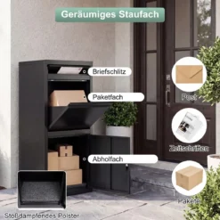 Paketbriefkasten mit Paketfach & Brief- & Paketabgabeschlitz Metall Paketbox Postbox Schwarz