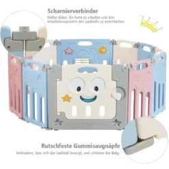 12 Paneele Laufgitter Baby Laufstall Absperrgitter Krabbelgitter