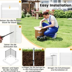 2 Paneele Sichtschutzzaun 123 x 123 cm Gartenzaun PVC mit 3 verzinkte Metall-Erdspieße Weiß