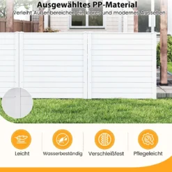 2 Paneele Sichtschutzzaun 123 x 123 cm Gartenzaun PVC mit 3 verzinkte Metall-Erdspieße Weiß