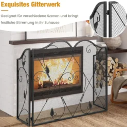 3-Panel-Kaminschirm faltbarer Funkenschutz aus Schmiedeeisengeflecht dekorative Kaminabdeckung Schwarz