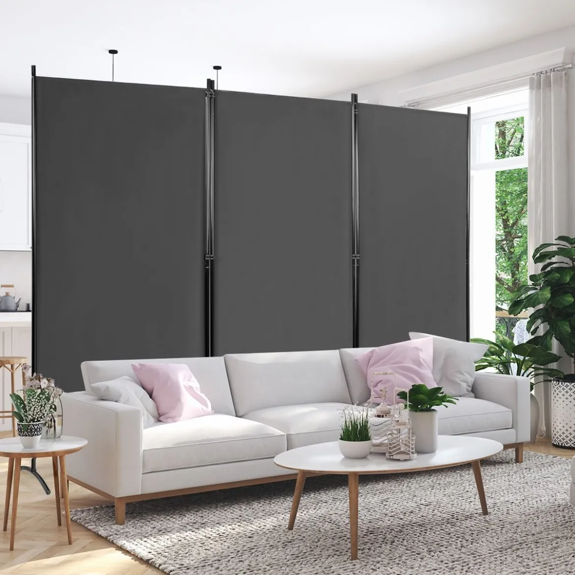 3-Panel Raumteiler Faltbarer Stoffsichtschutz 260 x 183 cm Grau