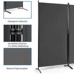 3-Panel Raumteiler Faltbarer Stoffsichtschutz 260 x 183 cm Grau