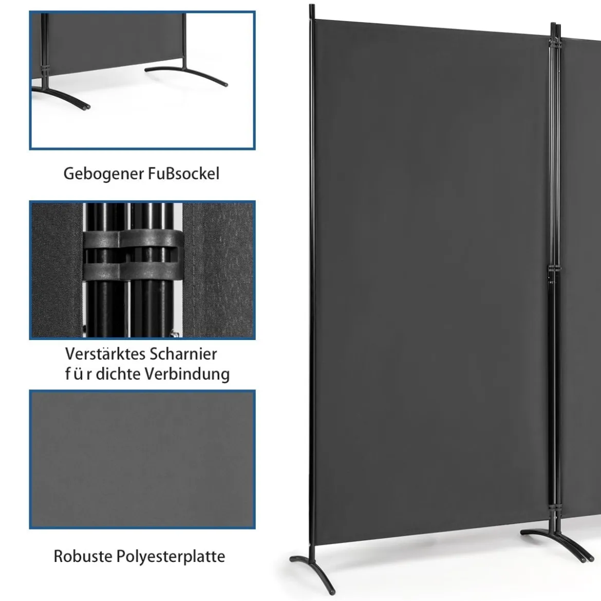 3-Panel Raumteiler Faltbarer Stoffsichtschutz 260 x 183 cm Grau