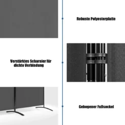 3-Panel Raumteiler Faltbarer Stoffsichtschutz 260 x 183 cm Grau