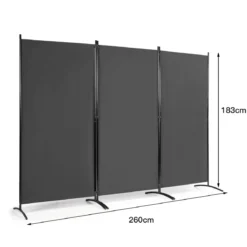 3-Panel Raumteiler Faltbarer Stoffsichtschutz 260 x 183 cm Grau