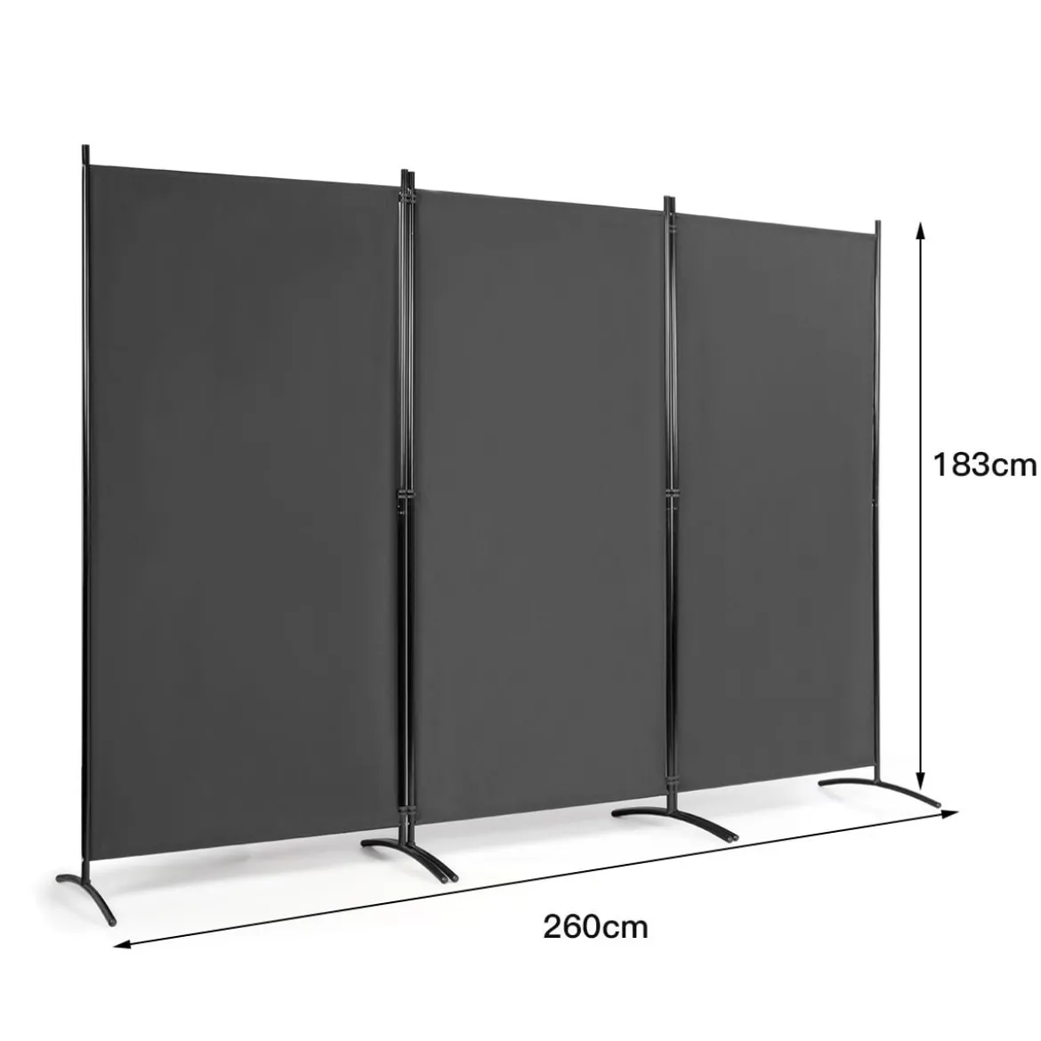 3-Panel Raumteiler Faltbarer Stoffsichtschutz 260 x 183 cm Grau