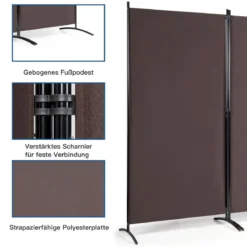 3 Panel Raumteiler mit robusten Scharnieren und Stahlbasis Freistehender Sichtschutz 260x 183 cm Kaffee