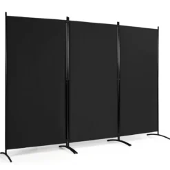 3-Panel Raumteiler mit Verstellbaren Untersetzern & Robusten Scharnieren & Stahlbasis Schwarz
