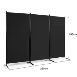 3-Panel Raumteiler mit Verstellbaren Untersetzern & Robusten Scharnieren & Stahlbasis Schwarz