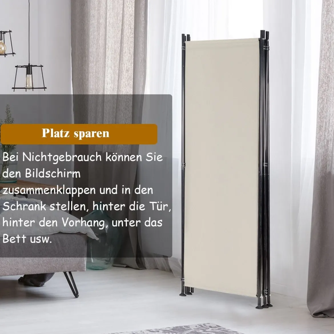 4-Panel Raumteiler Raumteiler mit verstellbaren Untersetzern 220 x 170 cm Beige