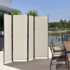 4-Panel Raumteiler Raumteiler mit verstellbaren Untersetzern 220 x 170 cm Beige