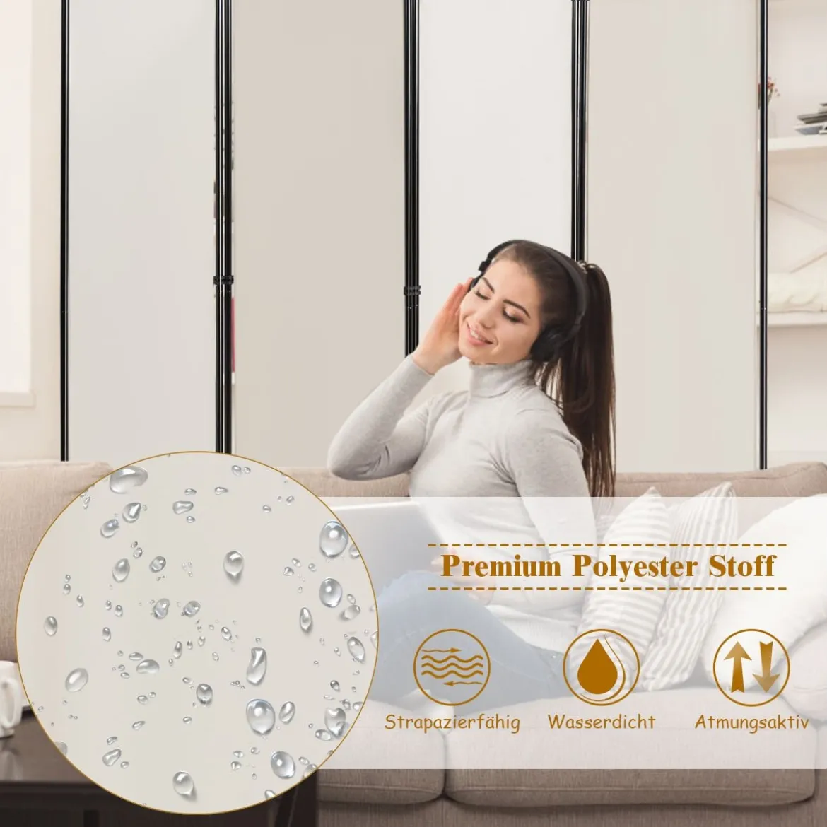 4-Panel Raumteiler Raumteiler mit verstellbaren Untersetzern 220 x 170 cm Beige