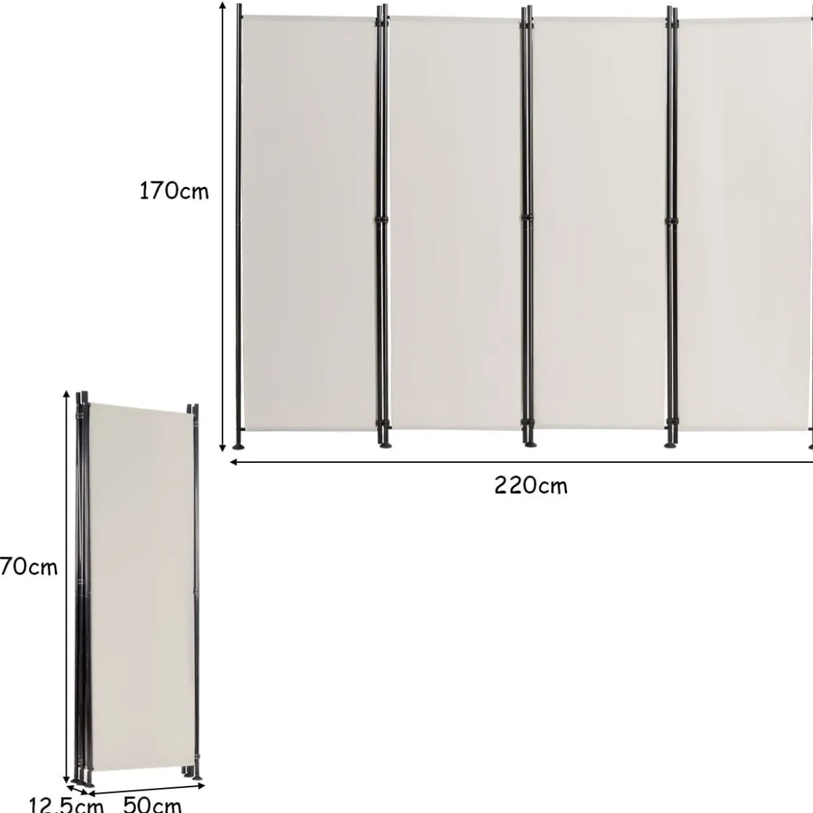 4-Panel Raumteiler Raumteiler mit verstellbaren Untersetzern 220 x 170 cm Beige