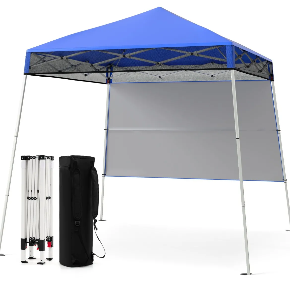 Pavillon 2x2 m Pop up Faltpavillon Höhenverstellbar mit Seitenwand & Bodenhaken Wasserdicht & Sonnenschutz Partyzelt Blau