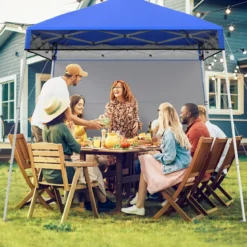 Pavillon 2x2 m Pop up Faltpavillon Höhenverstellbar mit Seitenwand & Bodenhaken Wasserdicht & Sonnenschutz Partyzelt Blau