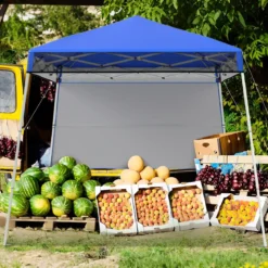 Pavillon 2x2 m Pop up Faltpavillon Höhenverstellbar mit Seitenwand & Bodenhaken Wasserdicht & Sonnenschutz Partyzelt Blau