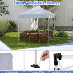 Pavillon 2 x 2m Pop-up Faltpavillon wasserdicht stabil winterfest UV-Schutz 50+ Gartenpavillon Weiß