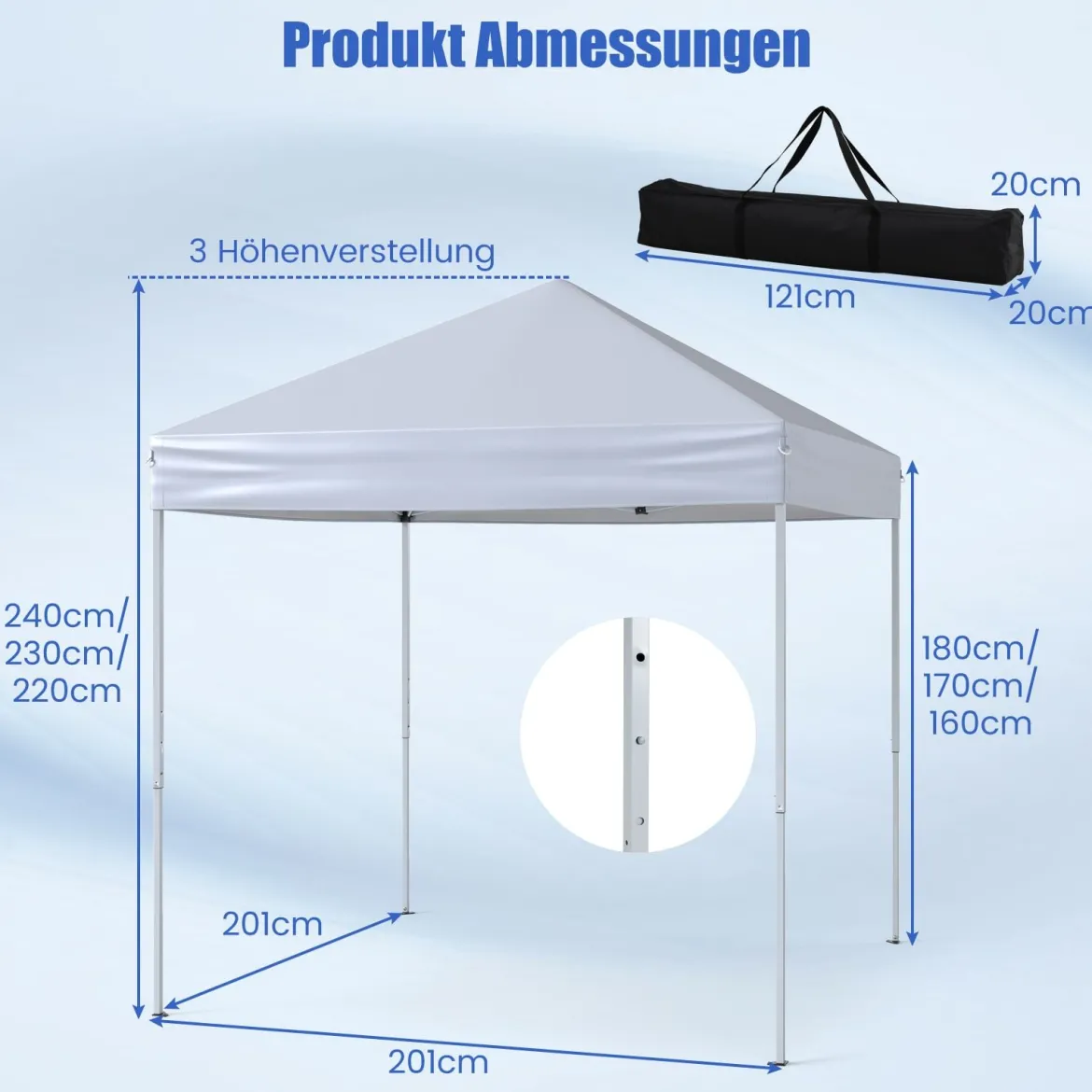 Pavillon 2 x 2m Pop-up Faltpavillon wasserdicht stabil winterfest UV-Schutz 50+ Gartenpavillon Weiß