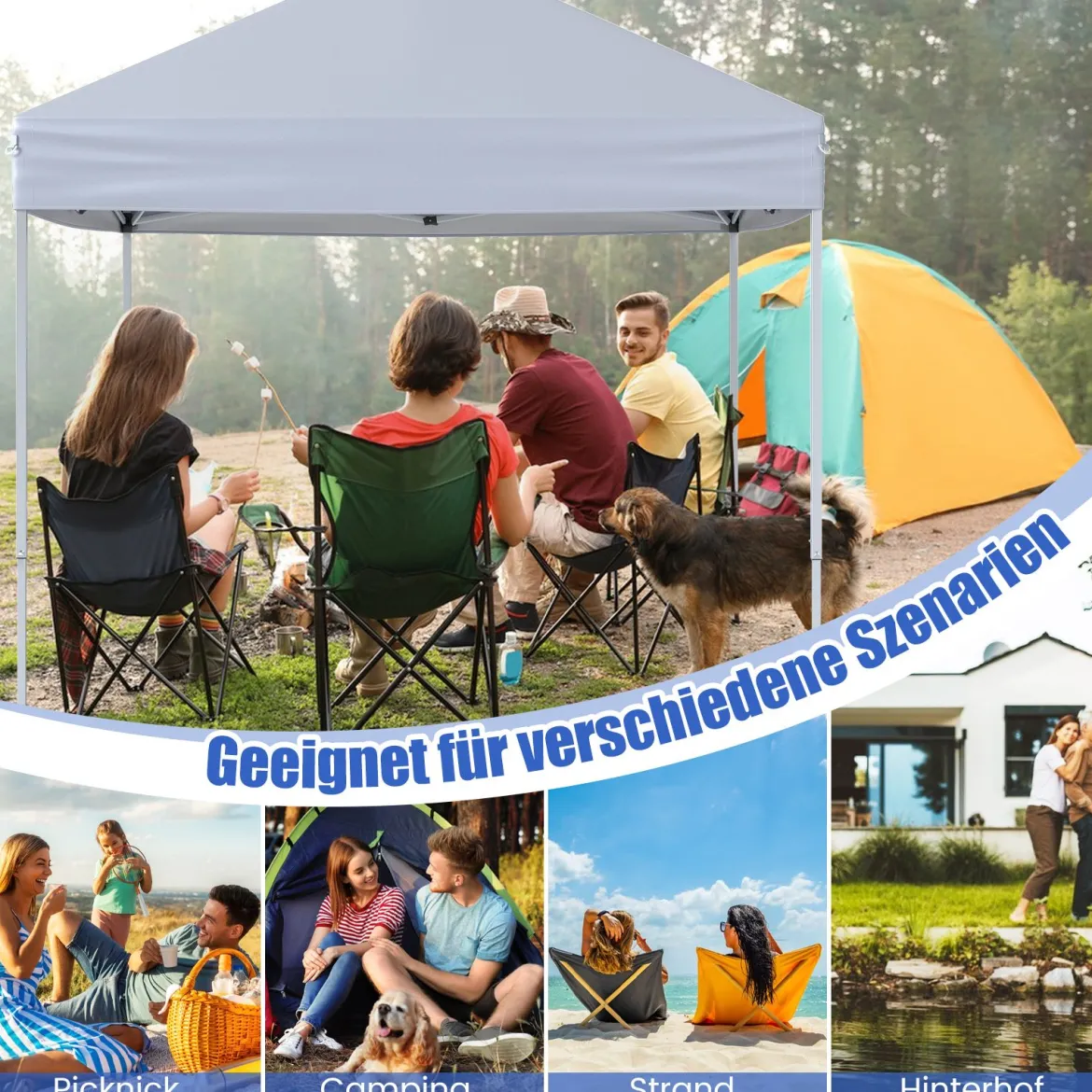 Pavillon 2 x 2m Pop-up Faltpavillon wasserdicht stabil winterfest UV-Schutz 50+ Gartenpavillon Weiß