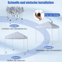 Pavillon 2 x 2m Pop-up Faltpavillon wasserdicht stabil winterfest UV-Schutz 50+ Gartenpavillon Weiß