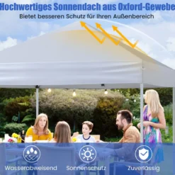 Pavillon 2 x 2m Pop-up Faltpavillon wasserdicht stabil winterfest UV-Schutz 50+ Gartenpavillon Weiß