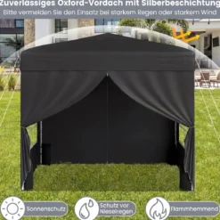Pavillon 3 x 3 m Pop up Faltpavillon mit 4 Abnehmbaren Seitenwänden Schwarz/Grau/Weiß