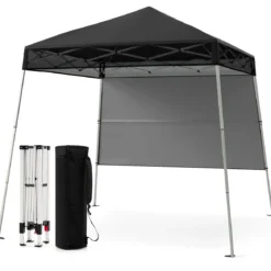Pavillon 2x2 m Pop up Faltpavillon Höhenverstellbar mit Seitenwand & Bodenhaken Wasserdicht & Sonnenschutz Partyzelt Schwarz