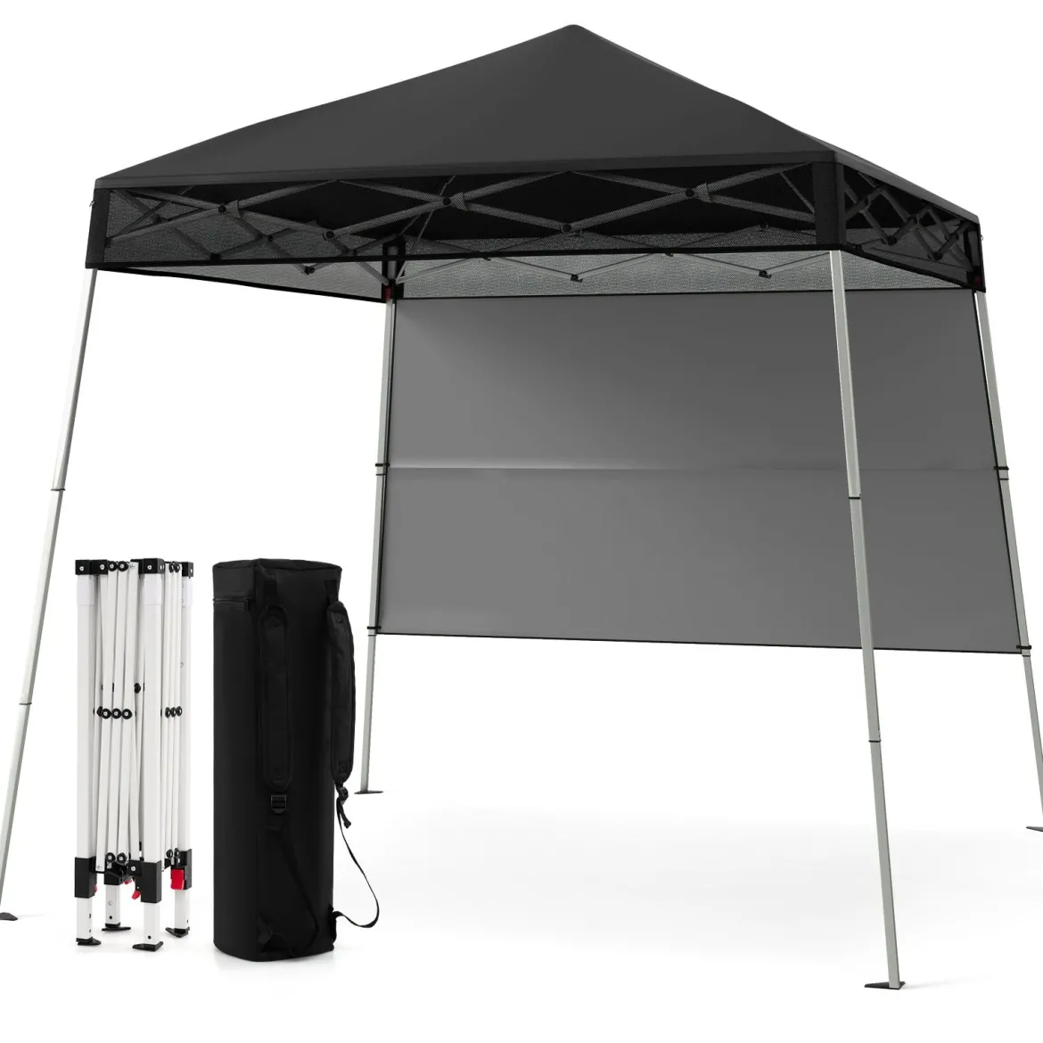 Pavillon 2x2 m Pop up Faltpavillon Höhenverstellbar mit Seitenwand & Bodenhaken Wasserdicht & Sonnenschutz Partyzelt Schwarz