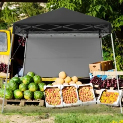 Pavillon 2x2 m Pop up Faltpavillon Höhenverstellbar mit Seitenwand & Bodenhaken Wasserdicht & Sonnenschutz Partyzelt Schwarz