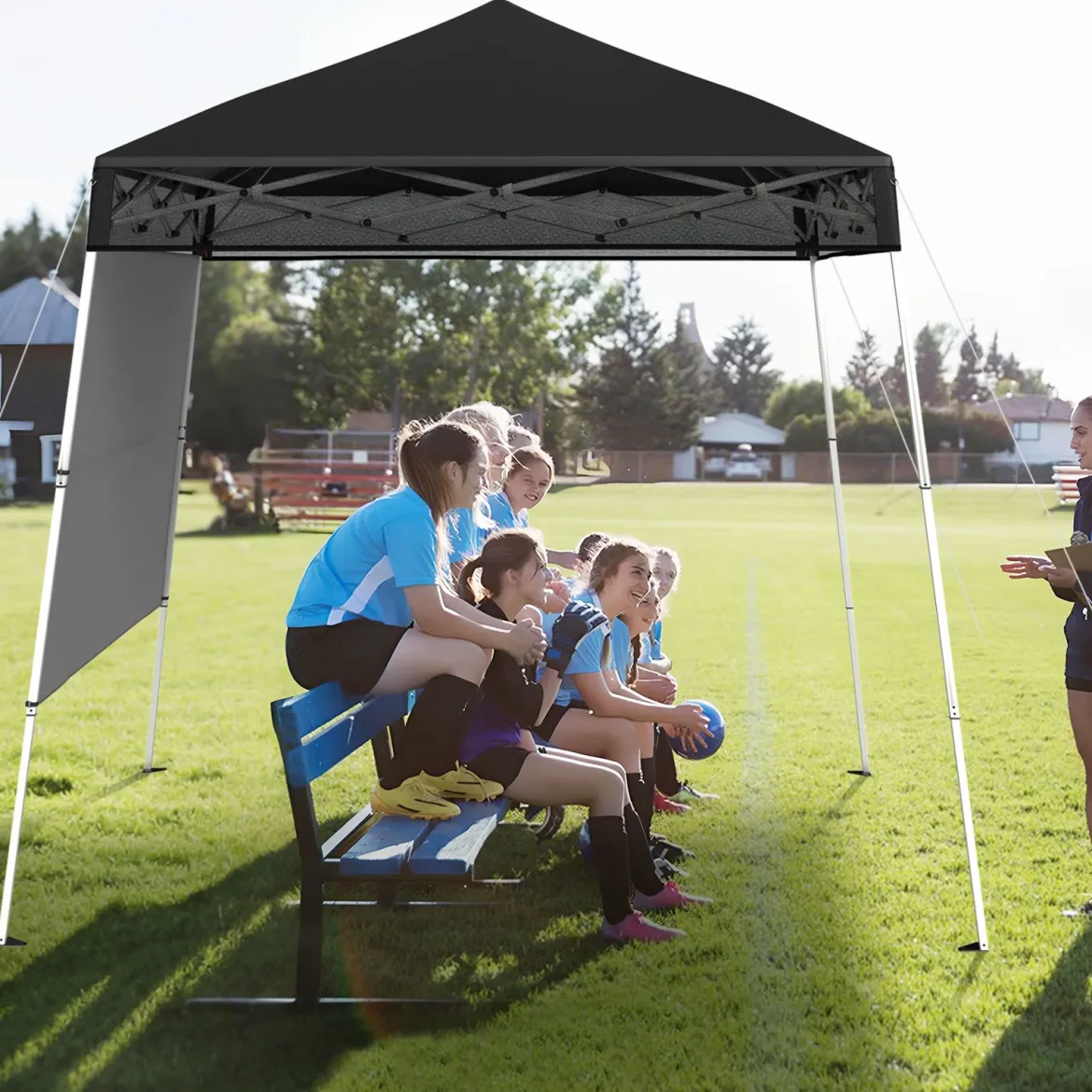 Pavillon 2x2 m Pop up Faltpavillon Höhenverstellbar mit Seitenwand & Bodenhaken Wasserdicht & Sonnenschutz Partyzelt Schwarz