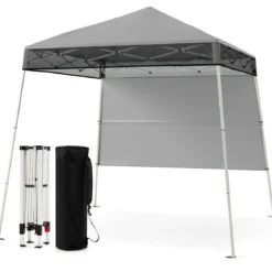 Pavillon 2 x 2 m Pop up Faltpavillon Höhenverstellbar mit Seitenwand & Bodenhaken Wasserdicht & Sonnenschutz Partyzelt Gartenzelt Grau