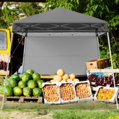 Pavillon 2 x 2 m Pop up Faltpavillon Höhenverstellbar mit Seitenwand & Bodenhaken Wasserdicht & Sonnenschutz Partyzelt Gartenzelt Grau