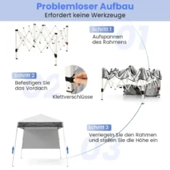 Pavillon 2 x 2 m Pop up Faltpavillon Höhenverstellbar mit Seitenwand & Bodenhaken Wasserdicht Gartenpavillon für Garten Party Weiß