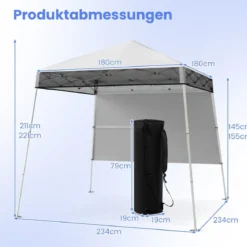 Pavillon 2 x 2 m Pop up Faltpavillon Höhenverstellbar mit Seitenwand & Bodenhaken Wasserdicht Gartenpavillon für Garten Party Weiß