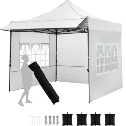 Pavillon 3x3 m Pop Up Gartenpavillon mit 3 Seitenwänden & 3-Stufiger Höhenverstellung