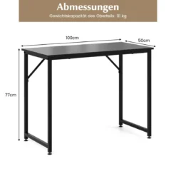 PC-Tisch mit Verstellbaren Fußpolstern Kompakter Computertisch Schreibtisch 100 x 50 x 77 cm Schwarz