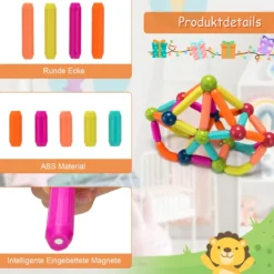 88 pädagogischer magnetischer Baukasten aus hochwertigem ABS geeignet für Kinder Bunt