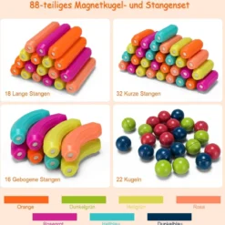 88 pädagogischer magnetischer Baukasten aus hochwertigem ABS geeignet für Kinder Bunt