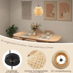 Pendelleuchte aus Bambus Natürliche Handgewebte Hängeleuchte 40 x 40 x 43 cm