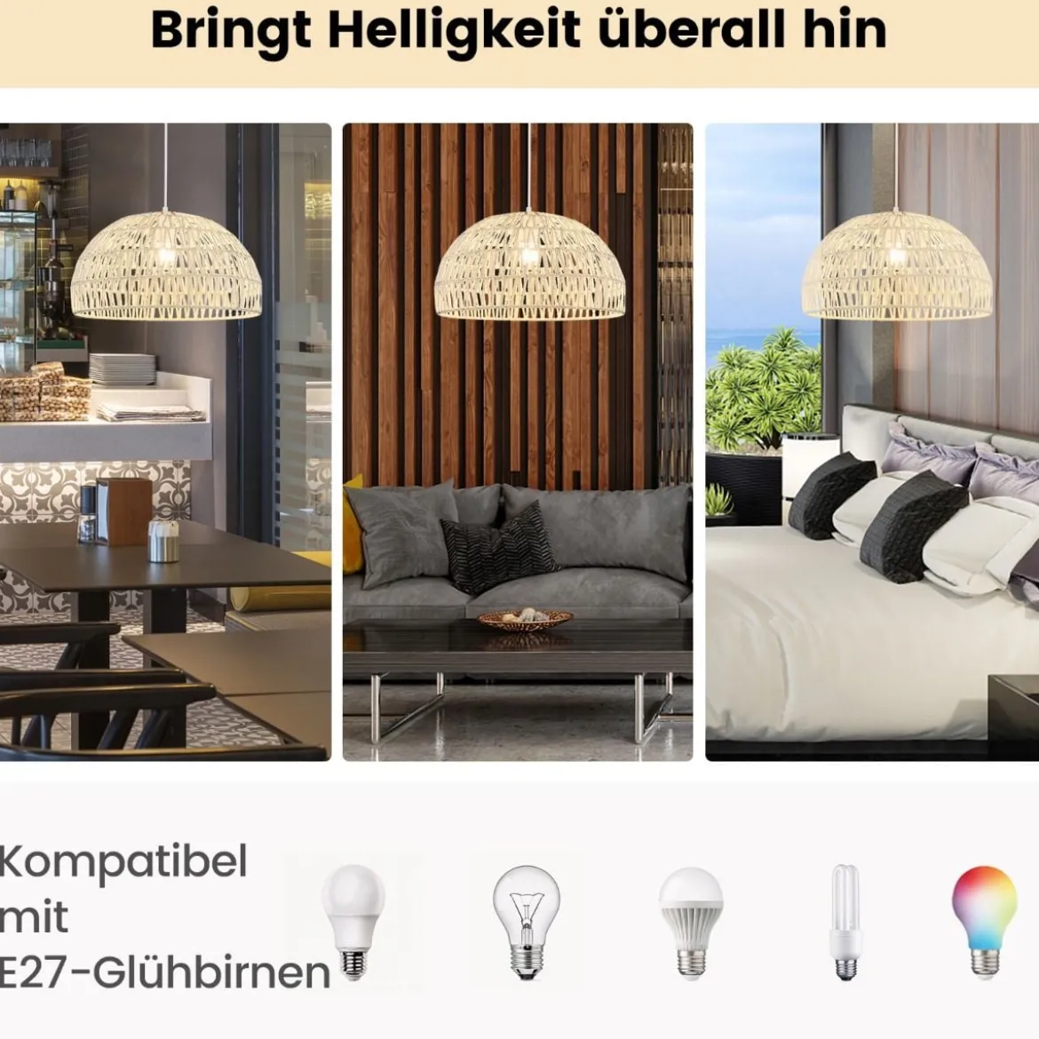 Pendelleuchte aus Papier Deckenleuchte Hängelampe Ø44 x 25 cm Beige
