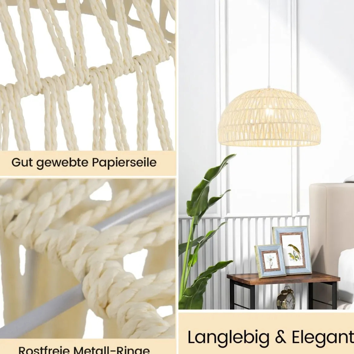 Pendelleuchte aus Papier Deckenleuchte Hängelampe Ø44 x 25 cm Beige