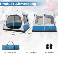 5 Personen Campingzelt mit Großer Netztür & Netzfenstern & Tragetasche Wasserdichtes Reisezelt